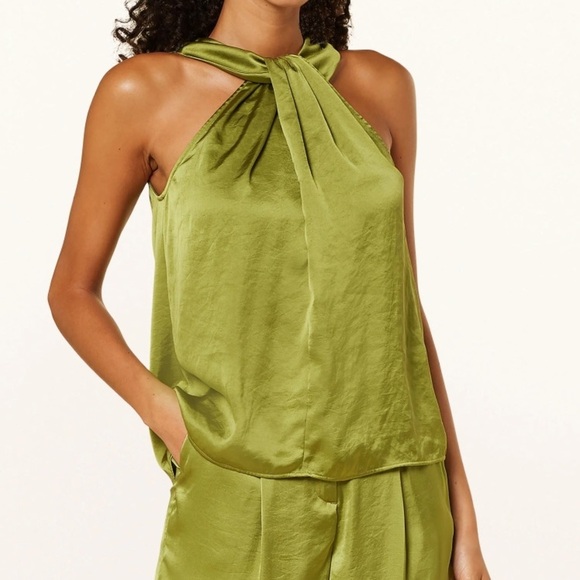 Rafaella Yellow Green Satin Pleated Halter Neck Top Size Medium - Picture 9 of 9